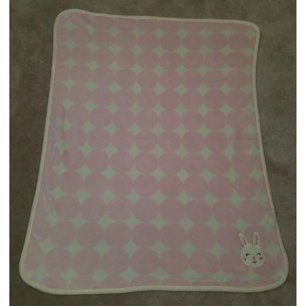 Forever Baby Pink White Bunny Rabbit Blanket Soft Fleece Lovey Girl Polka Dot
